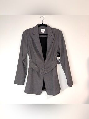 Nine West Black & White Houndstooth Belted Blazer Jacket